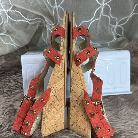 (S1) MICHAEL KORS JolieSuede Studded SandalsWOMEN /9 Mandarin $145Cork Wedge - Picture 6 of 11